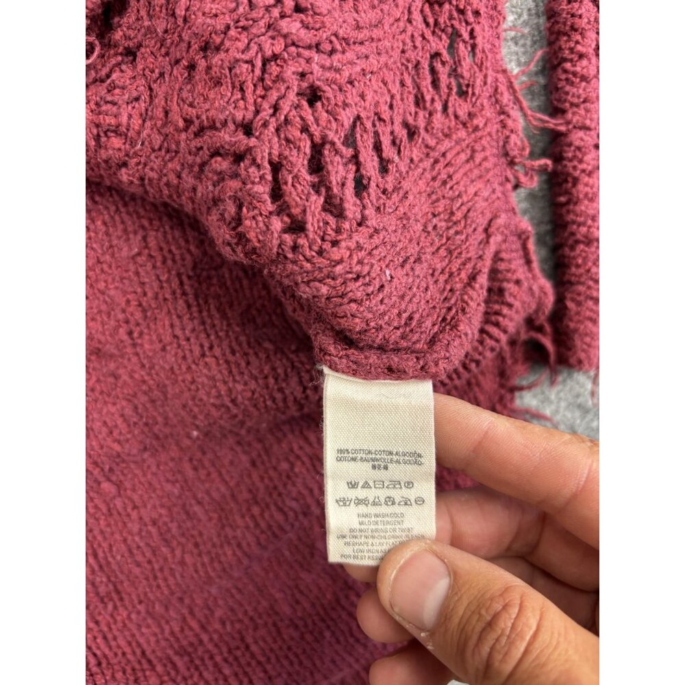 Free People Sweater Womens XS Burgundy V Neck Distressed Knit Pullover Boho - Picture 6 of 7